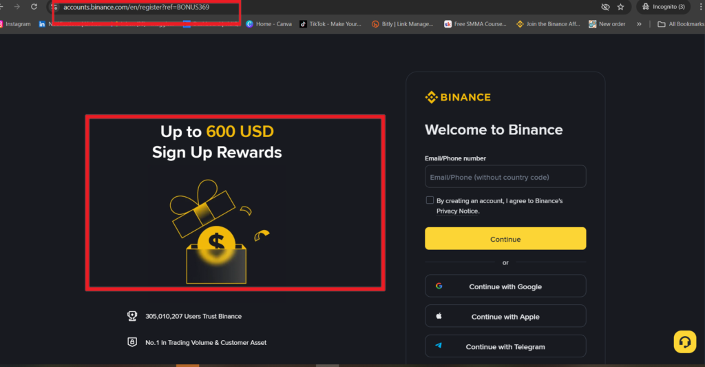 binance referral code with $600 bonus