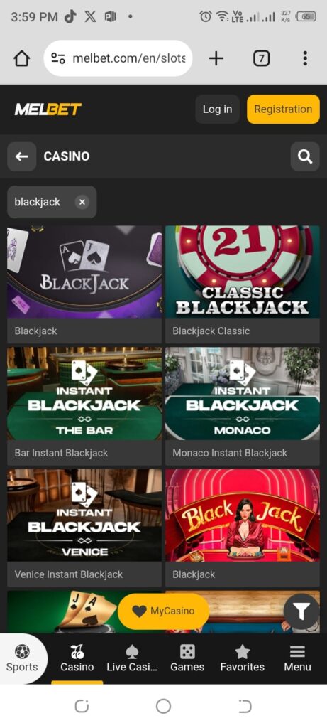 melbet casino blackjack