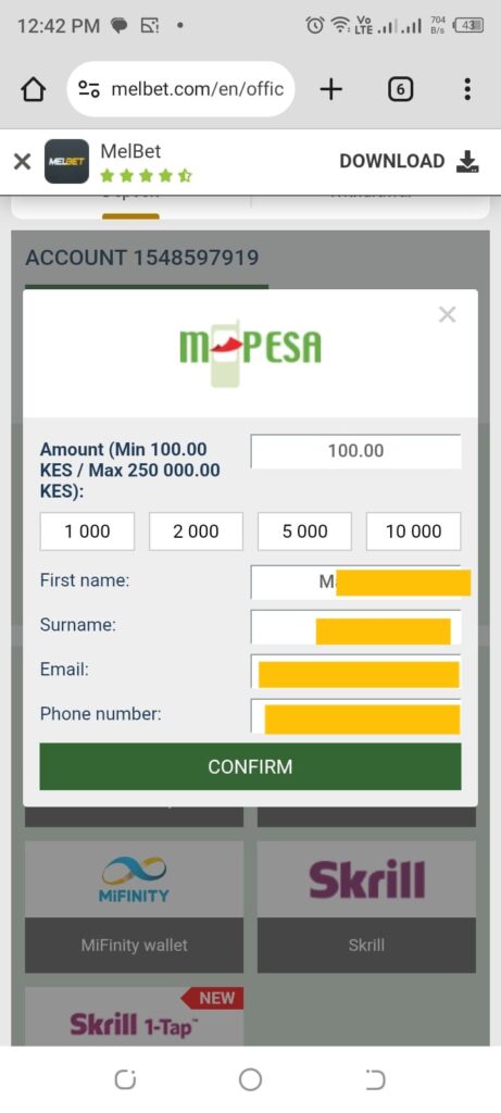 melbet registration mpesa deposit amount