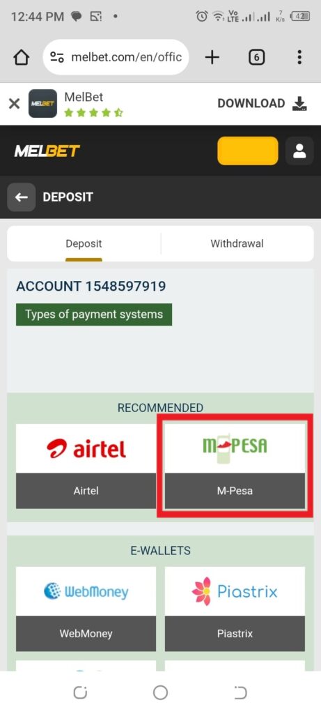melbet registration select mpesa