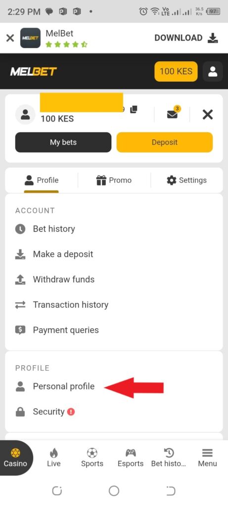 melbet verification personal profile